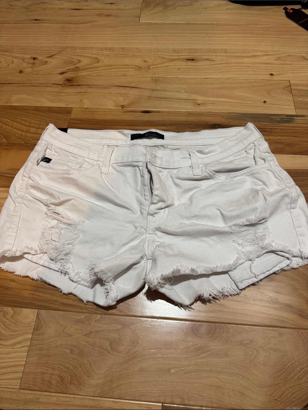 KanCan White Distressed Jean Shorts with Frayed Hem